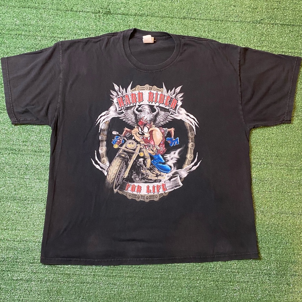 Vintage Looney Tunes Taz Hard Rider for Life Black T Shirt Mens XXL
